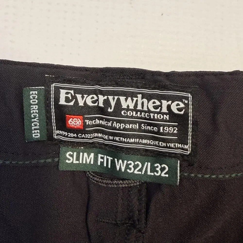 686 Pants Mens 32x32 Black Everywhere Eco Slim Fit Water Resistant Stretch Chino